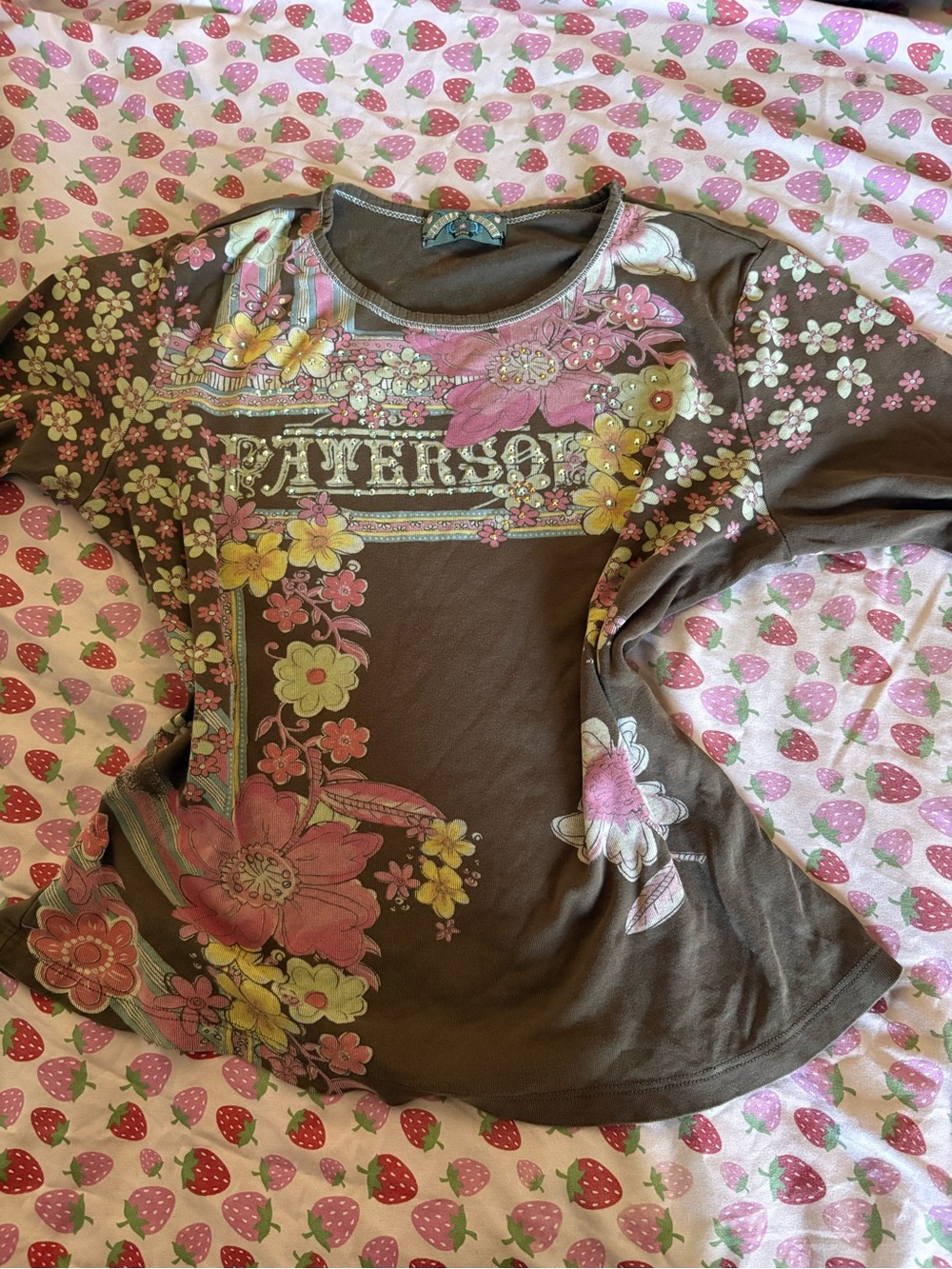 Brown Floral Graphic Long Sleeve Top